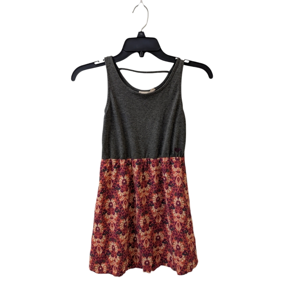 Roxy Girl Summer Sun Tank Top Dress Girl's Large 12 Grey Pink Floral Paisley
